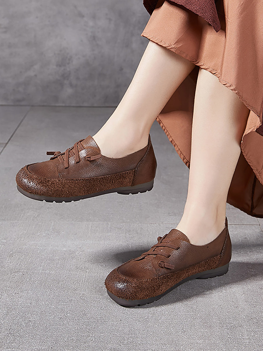 Women Autumn Casual Leather Spliced Low Heel Boots