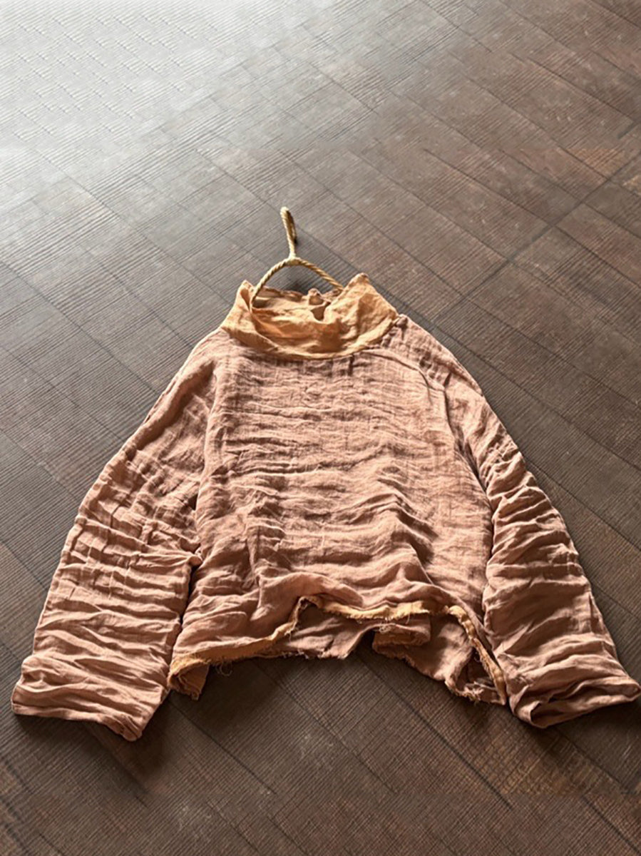 Women Summer Artsy Hooded Flower 100 Ramie Shirt