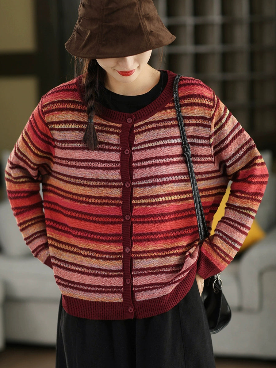 Women Autumn Casual Stripe O Neck Cotton Shirt main image 1