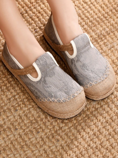 Women Ethnic Cotton Linen Jacquard Flat Shoes