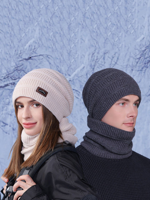 Winter Warm Windproof Fleece-lined Knit Hat and Scarf