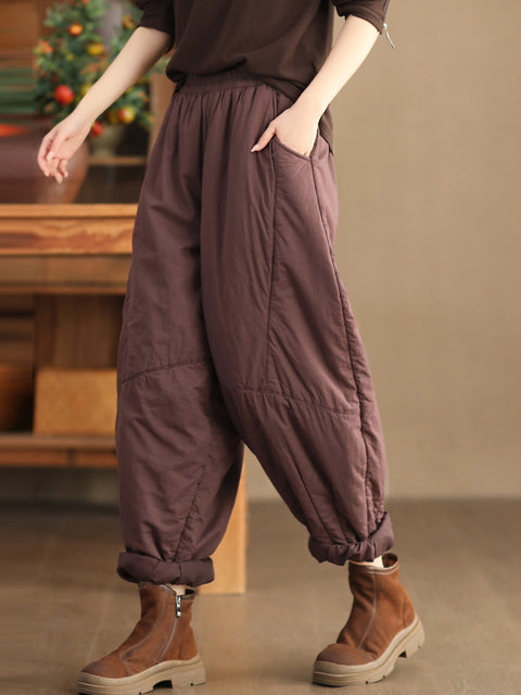 Plus Size Women Vintage Solid Spliced Padded Harem Pants