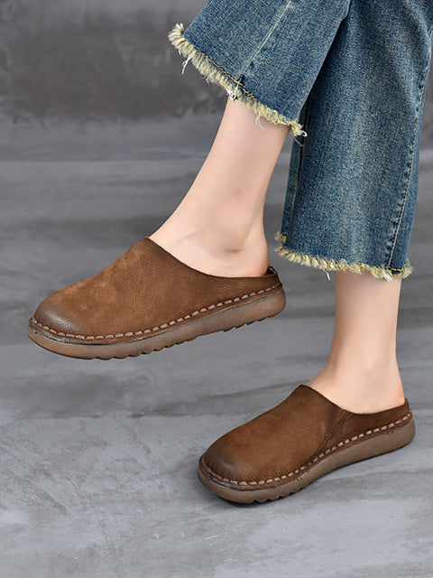 Women Spring Genuine Leather Flat Slippers