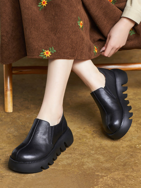 Women Vintage Soft Genuine Leather Platform Shoes