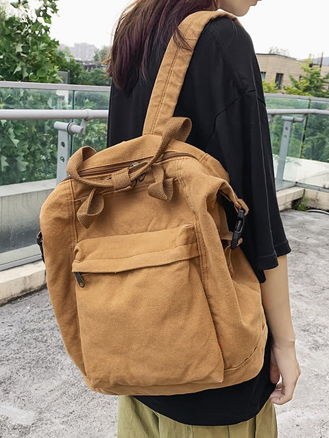 Women Casual Solid Square Canvas Backpack