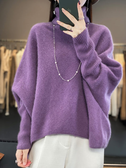 Women Winter Batwing Sleeve Turtleneck Wool Sweater