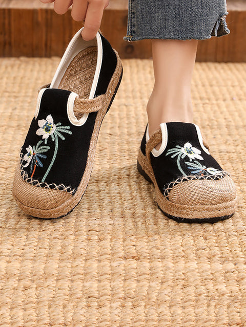 Women Ethnic Flower Embroidery Cotton Linen Shoes