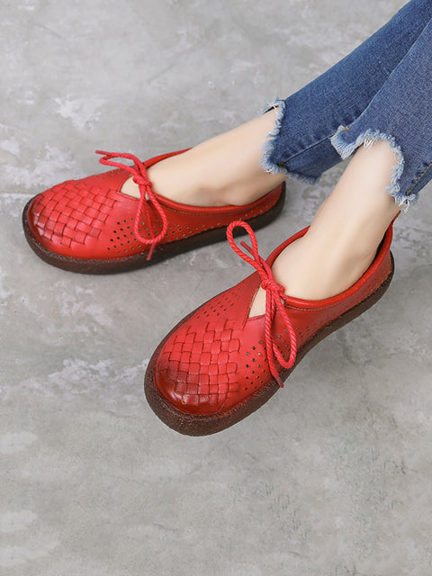 Women Vintage Summer Leather Weave Flat Shoes