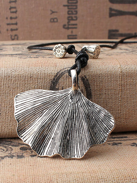 Vintage Alloy Ginkgo Artsy Sweater Necklace