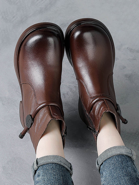 Women Casual Genuine Leather Low Heel Martin Boots