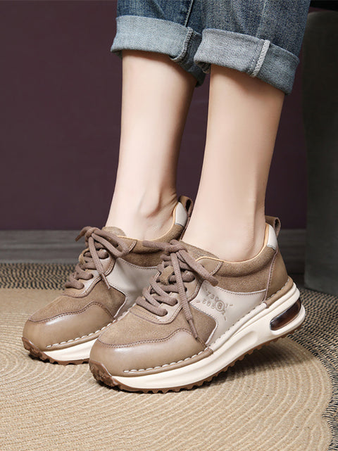 Women Genuine Leather Spliced Platform Sport Shoes