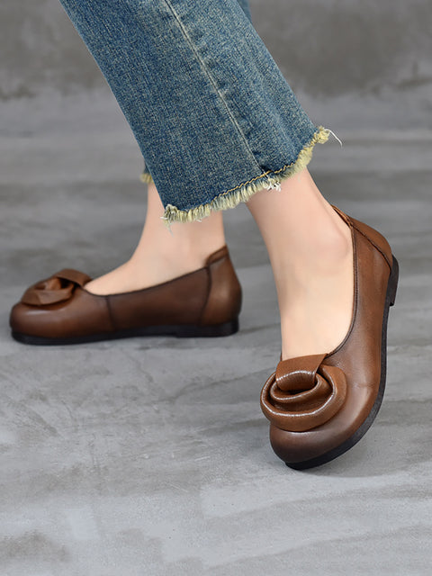 Women Summer Vintage Leather Low Heel Shoes