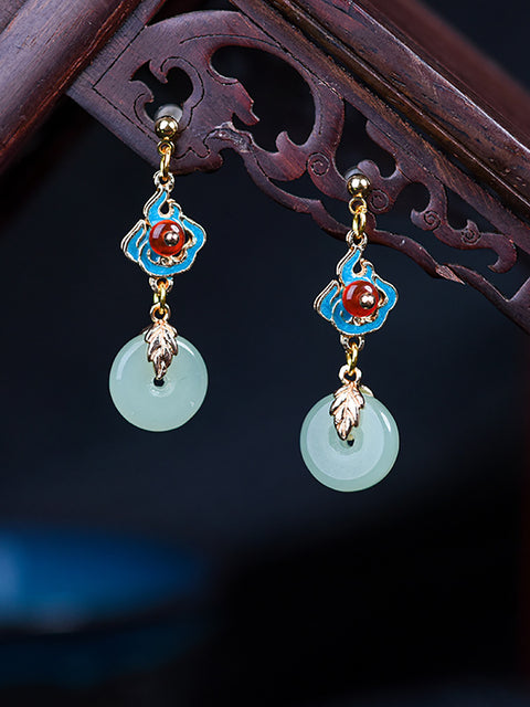 Vintage Round Jade Alloy Earrings