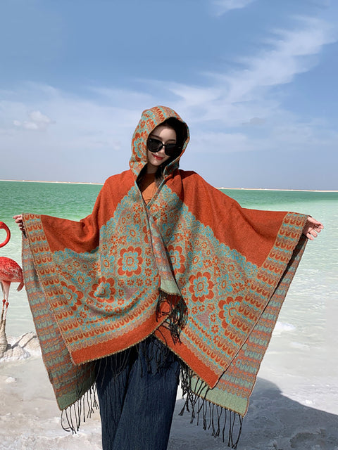 Ethnic Flower Print Tassel Travel Shawl Scarf