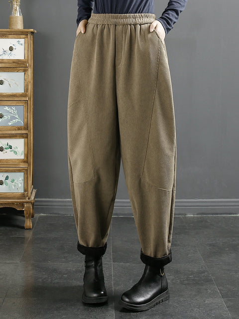 Plus Size Women Vintage Croduroy Plush Warm Harem Pants