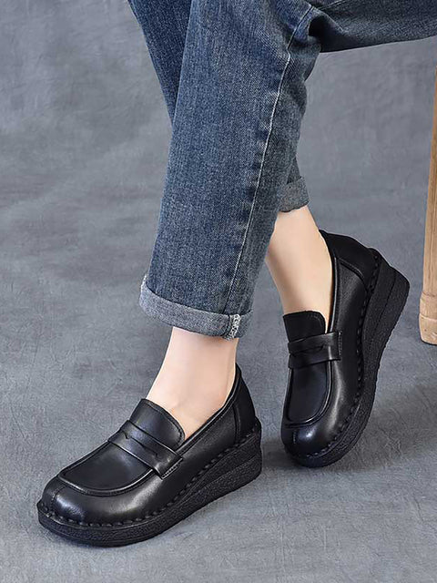 Women Vintage Genuine Leather Platform Shoes