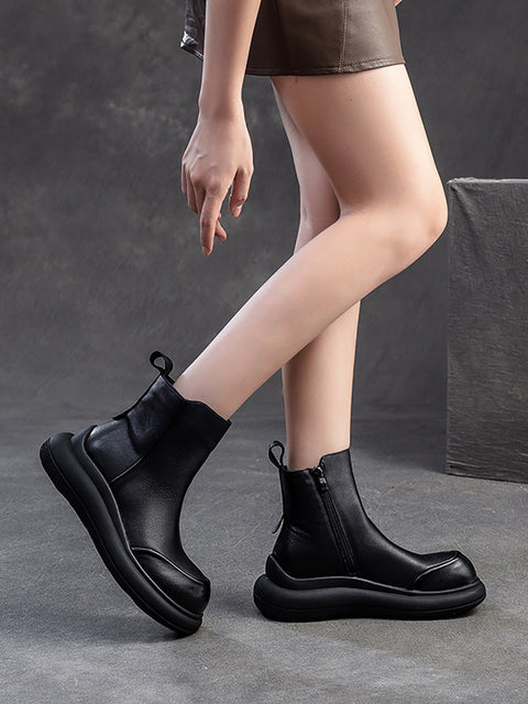 Women Winter Casual Zipper Leather Mid Heel Boots