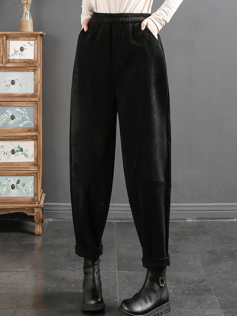 Plus Size Women Vintage Croduroy Plush Warm Harem Pants