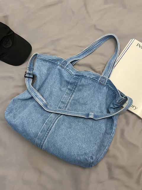 Women Vintage Solid Denim Shoulder Bag Crossbody Bag