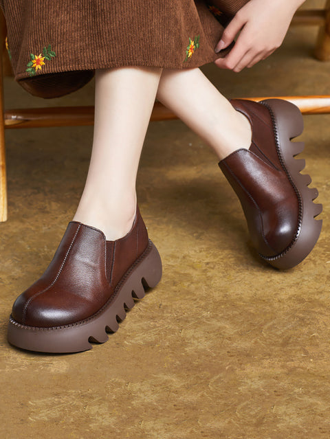 Women Vintage Soft Genuine Leather Platform Shoes