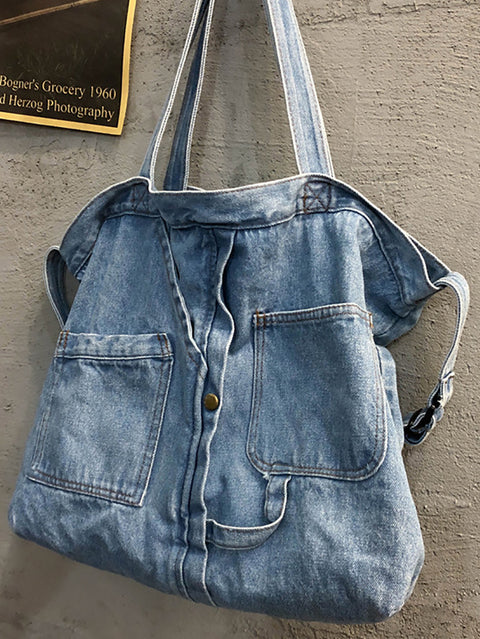 Women Vintage Solid Denim Shoulder Bag Crossbody Bag