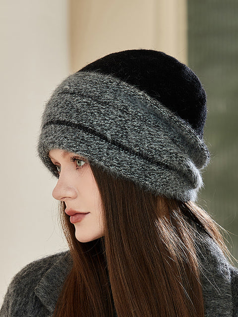 Women Winter Colorblock Warm Knit Hat