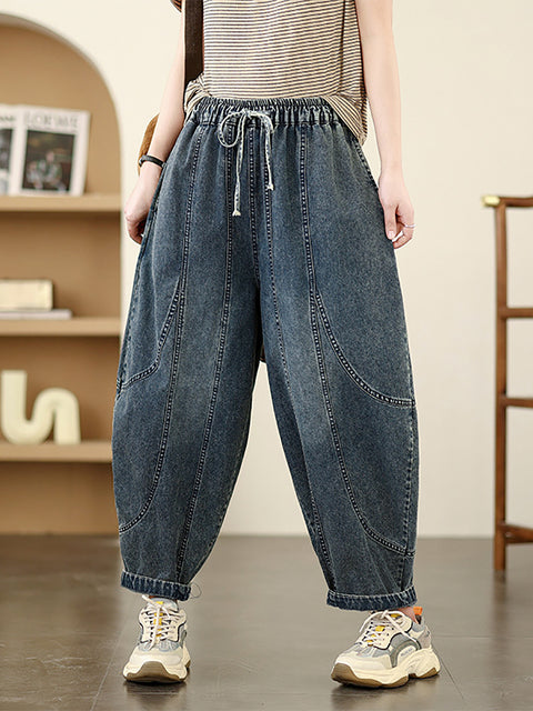 Women Spring Casual Denim Spliced Harem Pants