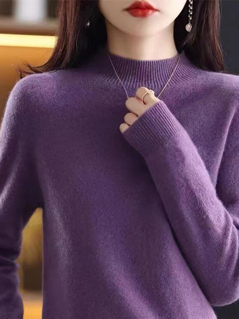 Women Autumn Half-Turtleneck 100%Wool Soft Sweater