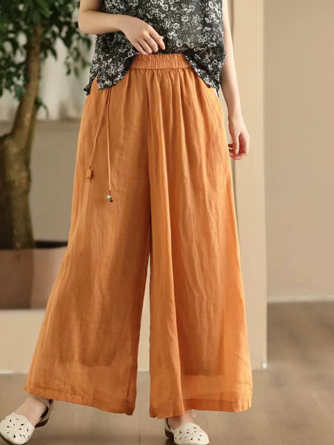 Women Summer Dual-layer Wide-leg Ramie Pants