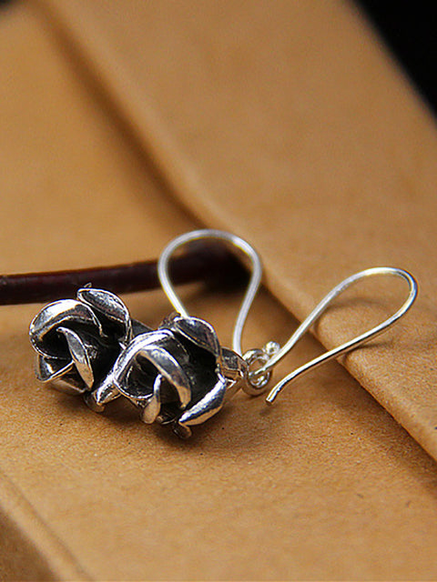 Women Vintage Rose Sliver Pendant Earrings