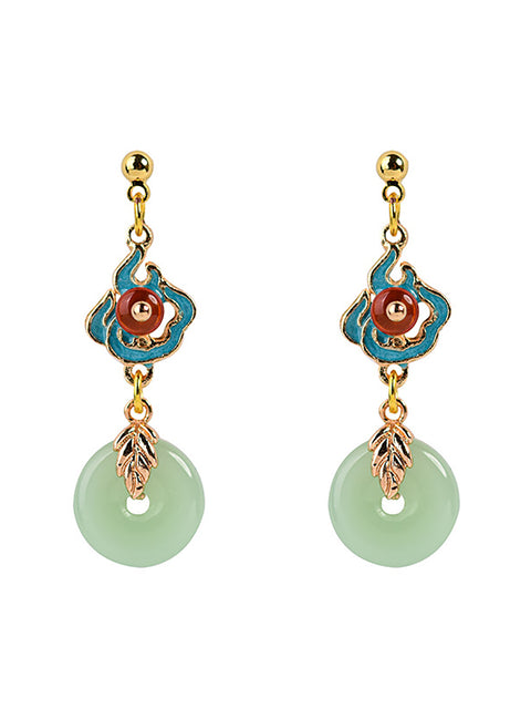 Vintage Round Jade Alloy Earrings