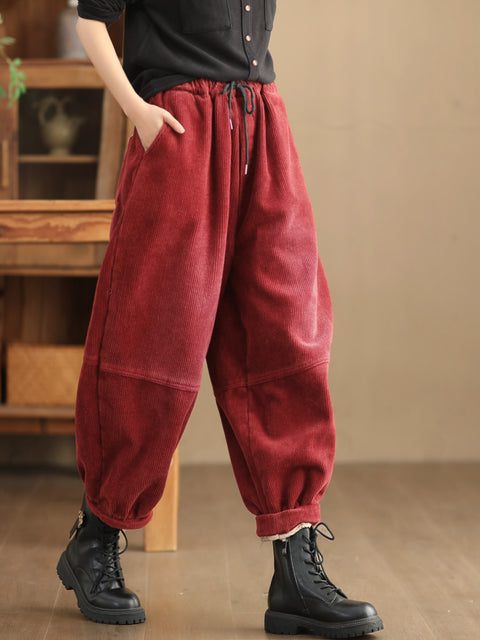 Plus Size Women Casual Solid Loose Fleece-lined Pants