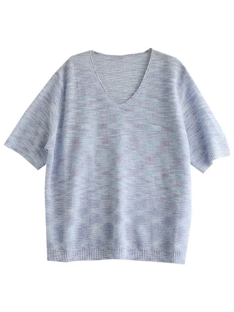 Women Summer Casual Knitted V-Neck Shirt