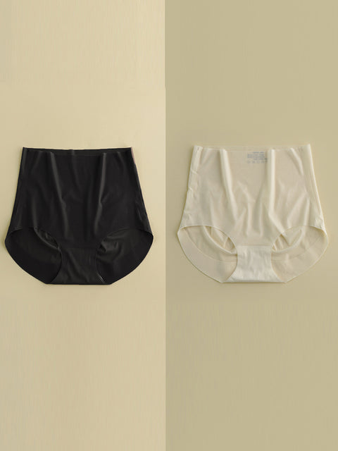 2 Pieces Women Casual Solid Silk High-Waist Breathable Underwear