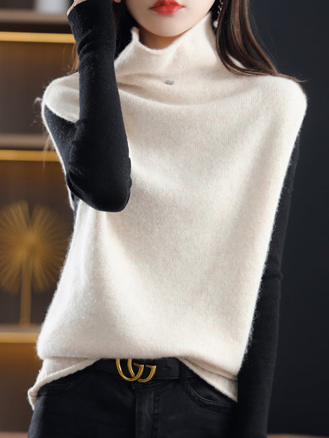 Women Casual Wool Turtleneck Soft Knit Vest