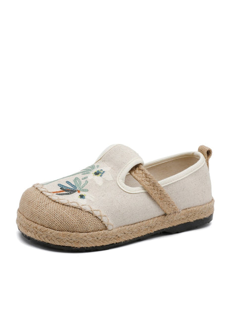 Women Ethnic Flower Embroidery Cotton Linen Shoes