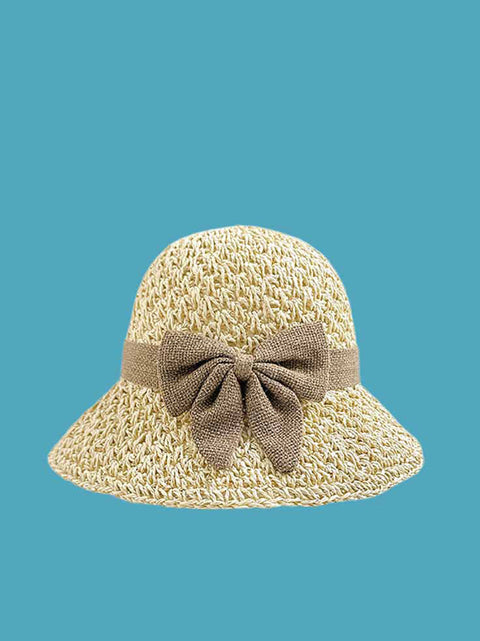 Women Summer Artsy Bowknot Straw Knitted Sun Hat