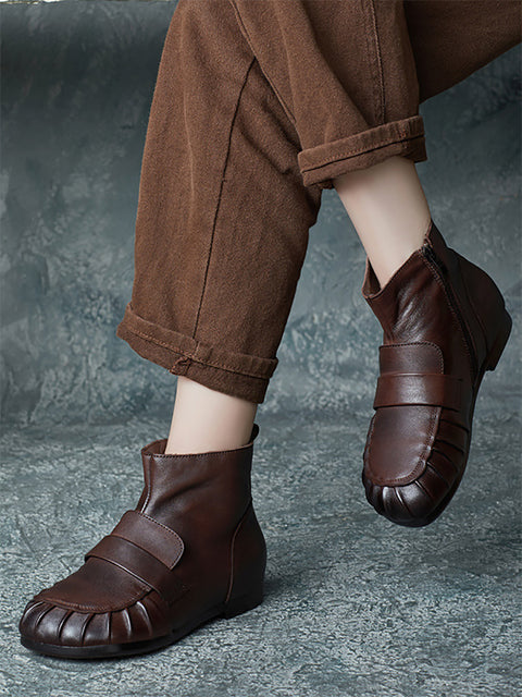 Women Vintage Winter Genuine Leather Spliced Ankle Boots