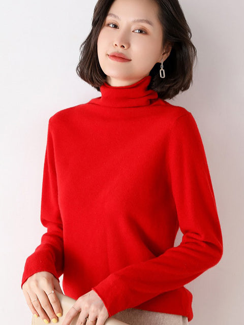 Women Autumn Turtleneck 100%Wool Soft Solid Bottom Sweater