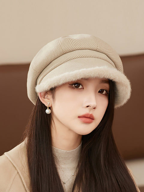 Winter Casual Pure Color Plush Spliced Hat