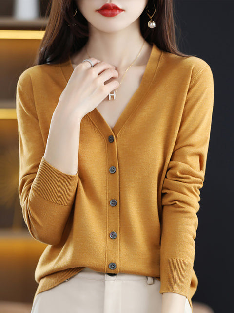 Women Spring Casual V-Neck Cardigan Sweater Blouse