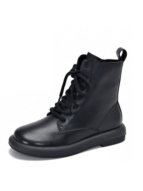 Women Genuine Leather Soft Zipper Mid Heel Martin Boots