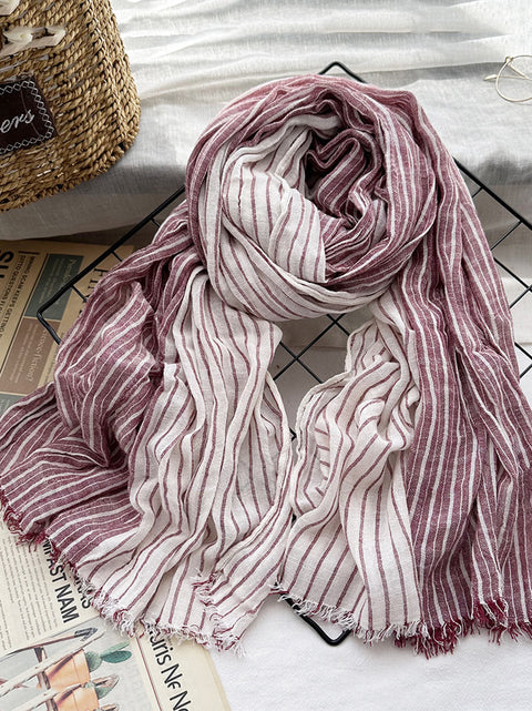 Women Casual Stripe Colorblock Tassel Shawl Scarf