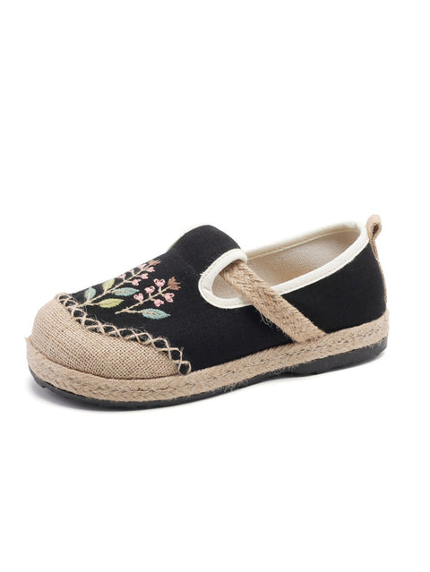 Women Ethnic Flower Embroidery Linen Cotton Flat Shoes