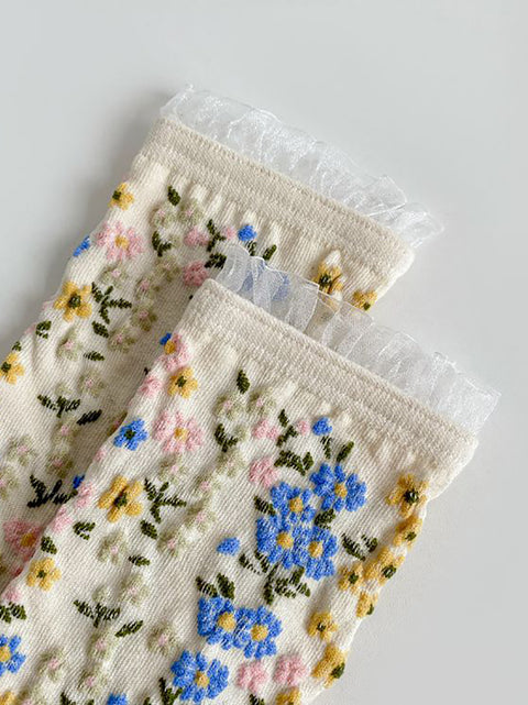 5 Pairs Women Vintage Floral Lacework Socks