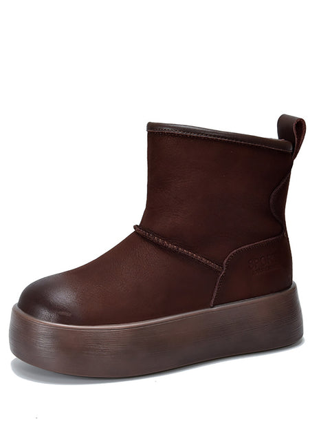 Women Winter Genuine Leather Fleece-lined Platform Boots