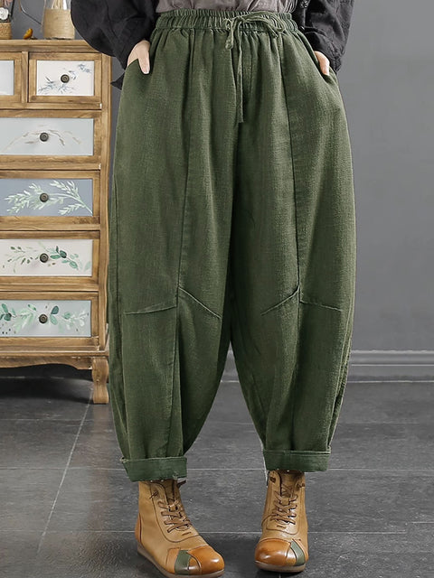 Plus Size Women Retro Solid Winter Harem Pants