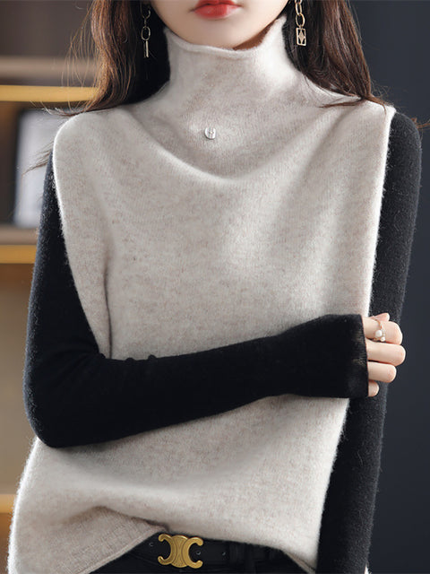 Women Casual Wool Turtleneck Soft Knit Vest