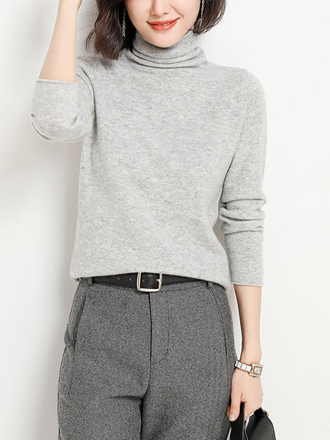 Women Autumn Turtleneck 100%Wool Soft Solid Bottom Sweater