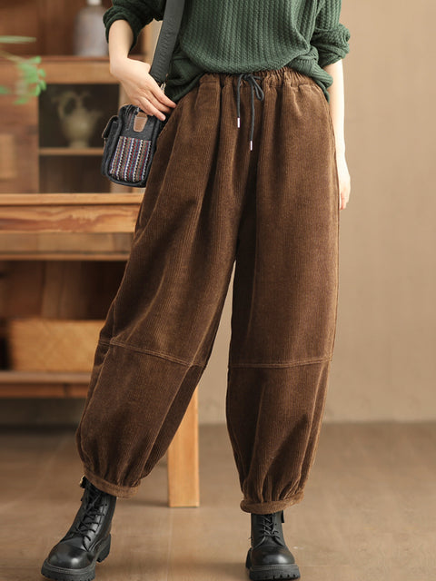 Plus Size Women Casual Solid Loose Fleece-lined Pants